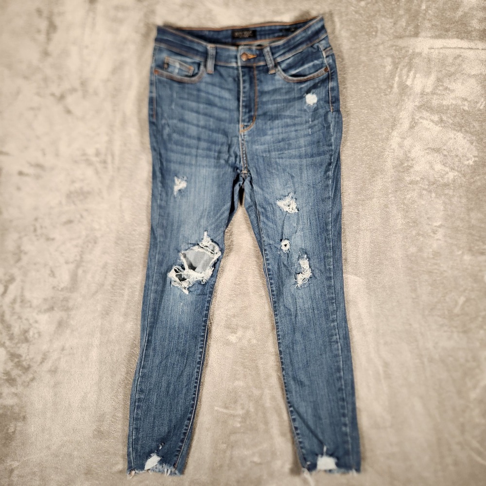 Judy Blue Skinny Jeans Womens 9/29 Blue‎ Excellent Distressed Ripped Raw Hem
